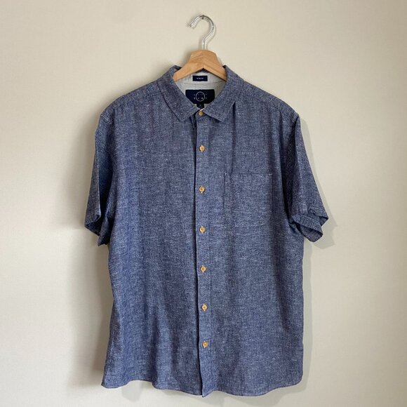 Men's XL EVEN TIDE Heather Blue Short Sleeve Button Down - Picture 1 of 5